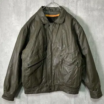 레어 컬러 천연 가죽 자켓 짧은 기장 올리브 그린 소가죽 M