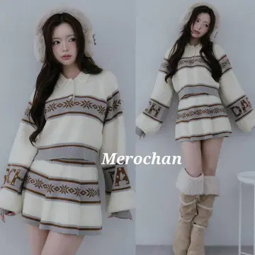 [새상품] 다리치 스노우 패턴 라메 니트 셋업 아이보리