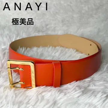 컨디션 최상 아나이 ANAYI 가죽 벨트 버클 금장 장식 오렌지 주황