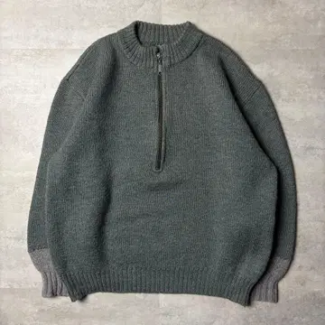 70s 스위스군 M-74 하프 지퍼 울 니트 스웨터 바이컬러