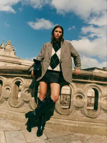 H&M 싱글 브레스 자켓 라이트 베이지/하운드투스 패턴 [ 완판템 ]