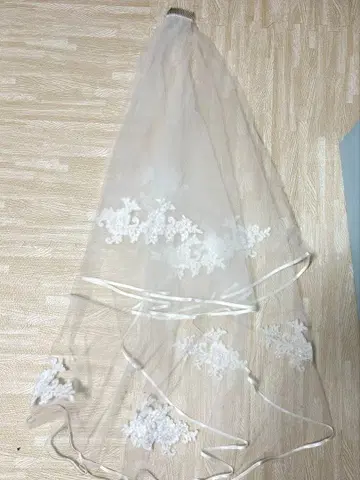 레이스 장식 롱 웨딩 베일