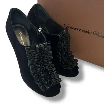 지안비토 로시 스웨이드 스틸레토 부티 프릴 36 블랙