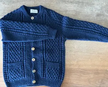 인버아란 브라운 택 케이블 니트 가디건 네이비