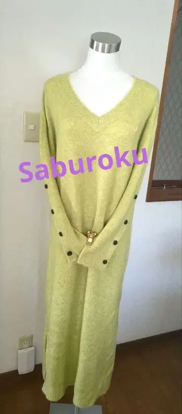 [ Saburoku ] V넥 롱 니트 원피스