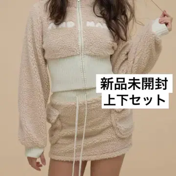 andmary Fluffy zip up jacket mini skirt