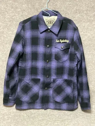 T.M.T 보아 안감 옴브레 체크 플란넬 셔츠 M 사이즈 퍼플 블랙