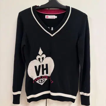 VIVA HEART 블랙 V넥 스웨터 42 L
