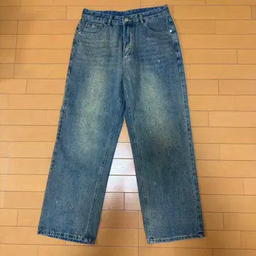 오로라 큐빅 장식 빈티지 루즈 데님 팬츠 블루