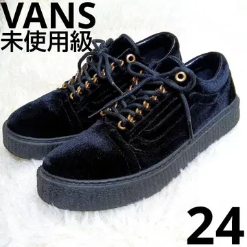 미사용급 VANS 블랙 GOLD 금장 장식 벨벳 벨로아 24 통굽