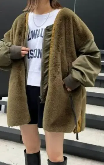 올리브 플리스 오픈 프론트 점퍼