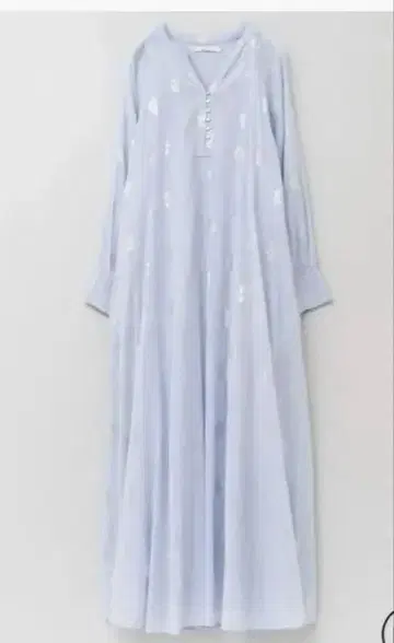 누키테파 코튼 보일 호일 플라워 슬리브 드레스 S 아이스 블루