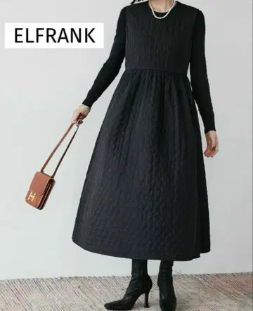 ELFRANK 퀼팅 종아리 기장 원피스 블랙