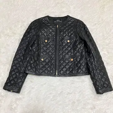 새상품급 그레이스 콘티넨탈 퀼팅 배색 가죽 자켓 골드 버튼