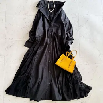 새상품급 그레이스 클래스 티어드 롱 기장 셔츠 원피스 블랙