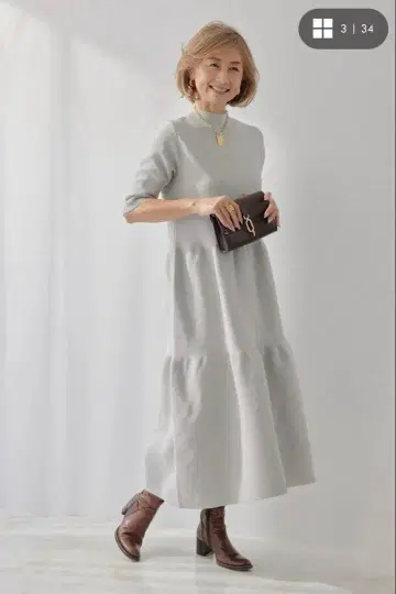 플러스 오토하 보틀넥 니트 원피스 라이트 그레이