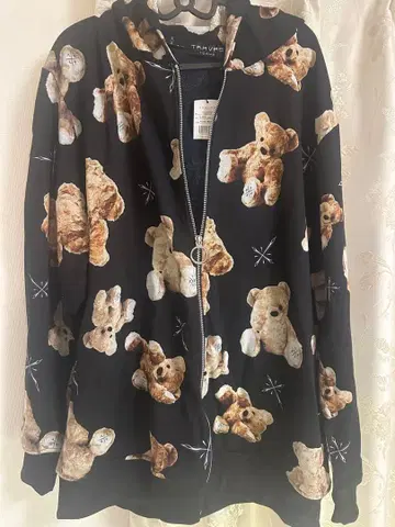 TRAVAS TOKYO 테디베어 패턴 후드티 택 포함 미사용 새상품