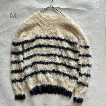 비비안 블루 긴팔 니트 퍼 스웨터 [M] 보더 루즈핏