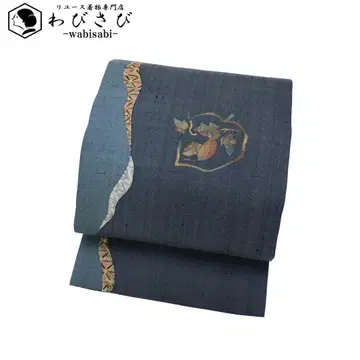 나고야 오비  추상 잎 무늬 남색 O-5673