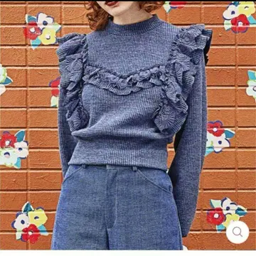 포피 레이스 프릴 리브 니트 네이비