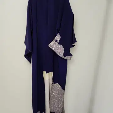 일본 무용 순수 실크 보라색 파도 무늬 금은