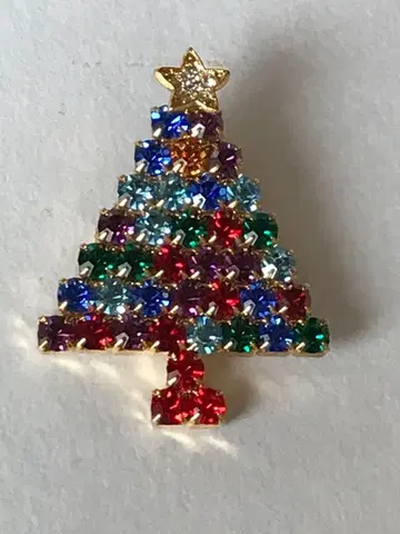 크리스마스 트리 브로치 별 포함 멀티 컬러