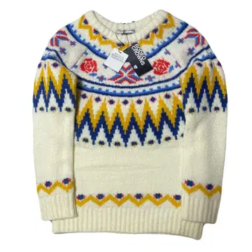 미사용 새상품 노르딕 무늬 니트 스웨터 크림 라운드넥