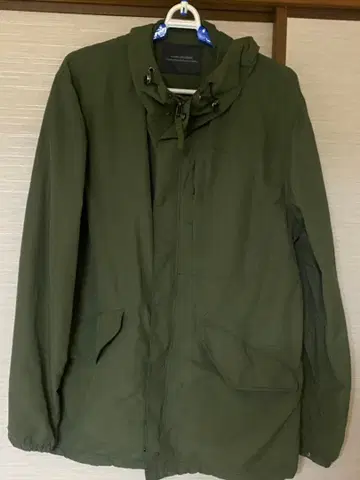 NANO UNIVERSE 후드 부착 나일론 자켓 올리브 그린