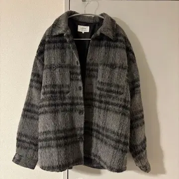 울 혼방 체크 무늬 셔츠 자켓