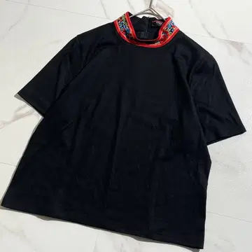 레오나르 반팔 티셔츠 반팔 셔츠 옷깃 꽃무늬 여성용 울 블랙