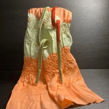 순수 실크 기모노용 오비 장식 천 허리띠 2종 세트 오렌지 그린