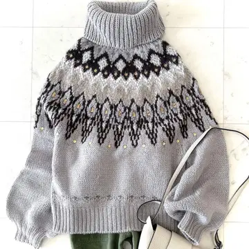 새상품급 노블 NOBLE 알파카 모헤어 혼방 페어아일 패턴 니트 그레이