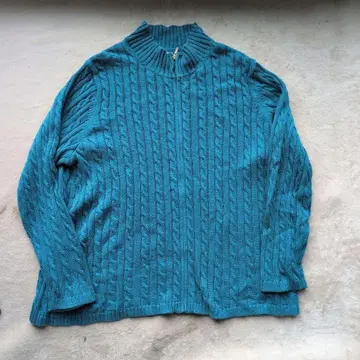 엘엘빈 로우 게이지 지퍼 니트 터콰이즈 블루 3XL 코튼