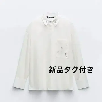 ZARA 큐빅 포플린 셔츠 택 포함 미사용 새상품 비쥬 S