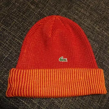LACOSTE 니트 모자 레드 오렌지