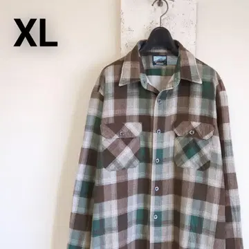 80s USA제 구제 의류 필드 마스터 플란넬 셔츠 프리넬 그린 XL