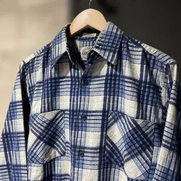 USA 구제 의류 SAUCATUCK 블루 체크 플란넬 셔츠 박스 실루엣