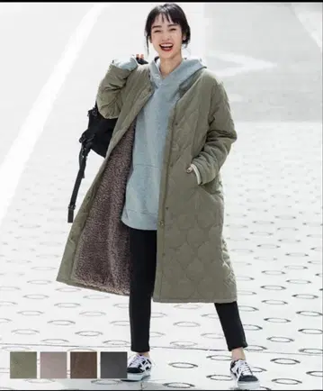 coca 퀼팅 코트 카키