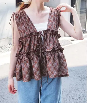 [ 미사용 ] tiptop 개더 블라우스 브라운