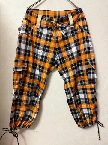 #3555 미카란세 체크 무늬 카고 조거 팬츠 오렌지 x 블랙 M