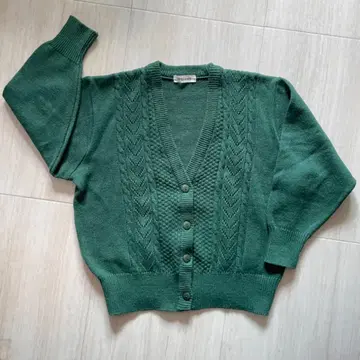 쇼와 레트로 구제 의류 짙은 녹색 가디건