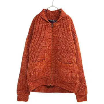 새상품급 백 포인트 울 혼방 니트 블루종 M 오렌지