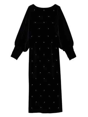 AMERI BACK OPEN PEARL VELOUR DRESS