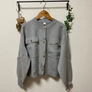 시마무라 yumi 그레이 긴팔 가디건 버튼 달린 포켓 M