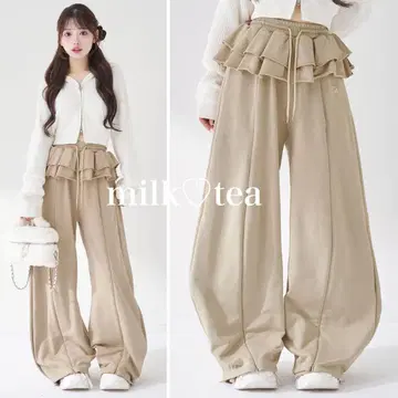 택 포함 새상품 다리치 유즈드 룩 프릴 스웨트 팬츠 베이지