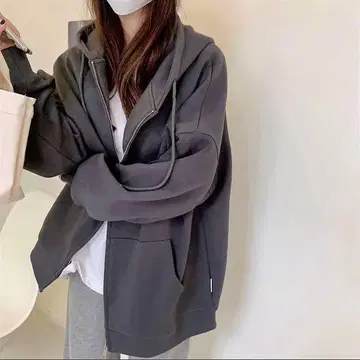 한국 스타일 오버 사이즈 그레이 집업 후드티