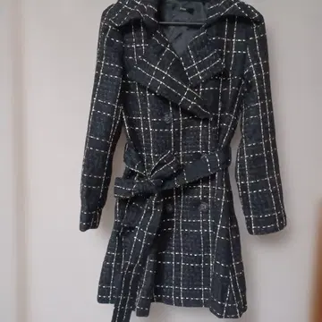 DURAS 다크 그레이 체크 무늬 롱 코트 새상품 택 포함