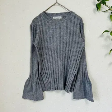 새상품급 [한국] TANK GIRL 벨 슬리브 리브 니트 그레이 슬림 M