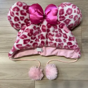 [레어] 디즈니 미니 레오파드 무늬 리본 핑크 팬캡