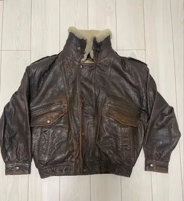 브라운 가죽 플라이트 자켓 퍼 포함